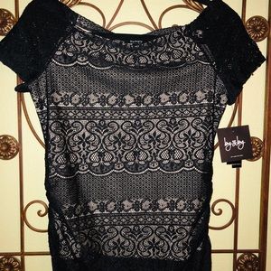 NWT Lace black blouse with cream colored lining